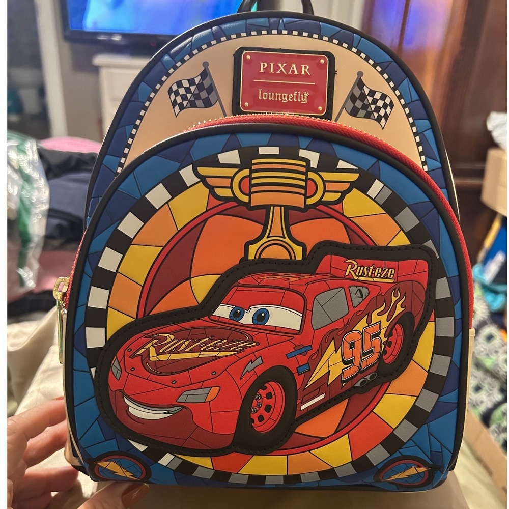 Loungefly Disney Pixar Cars Lightning McQueen Stained Glass Backpack Wallet Set